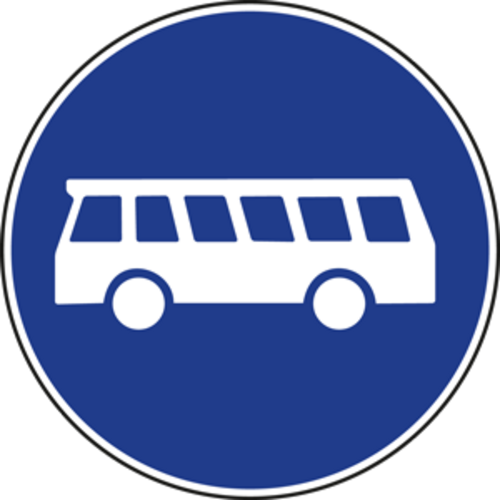 Ein blauer Verkehrsschild mit einem weißen Symbol eines Busses.