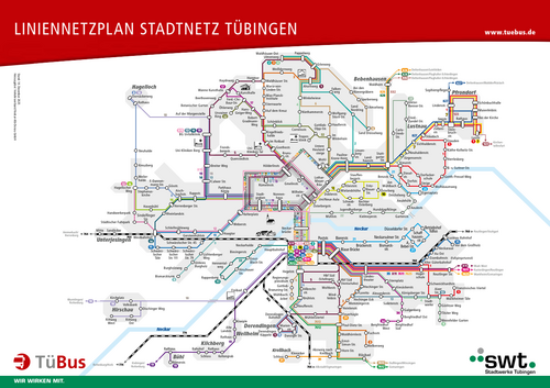 Schematischer Liniennetzplan des Stadtverkehrs Tübingen (TüBus)