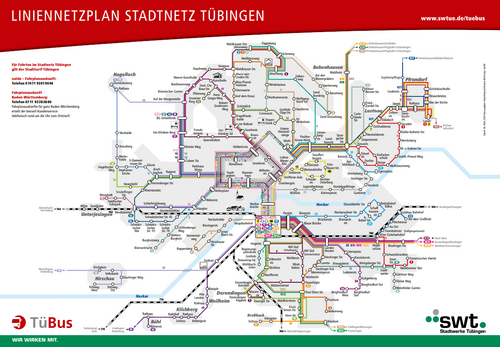 Schematischer Liniennetzplan des Stadtverkehrs Tübingen (TüBus) 