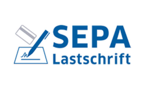 SEPA Lastschrift Ein SEPA Symbol in blauer Schrift mit einem gelben Euro-Symbol.